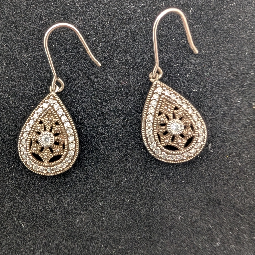 Silver Teardrop Earrings Rhinestone Drop Earrings 925 Silver